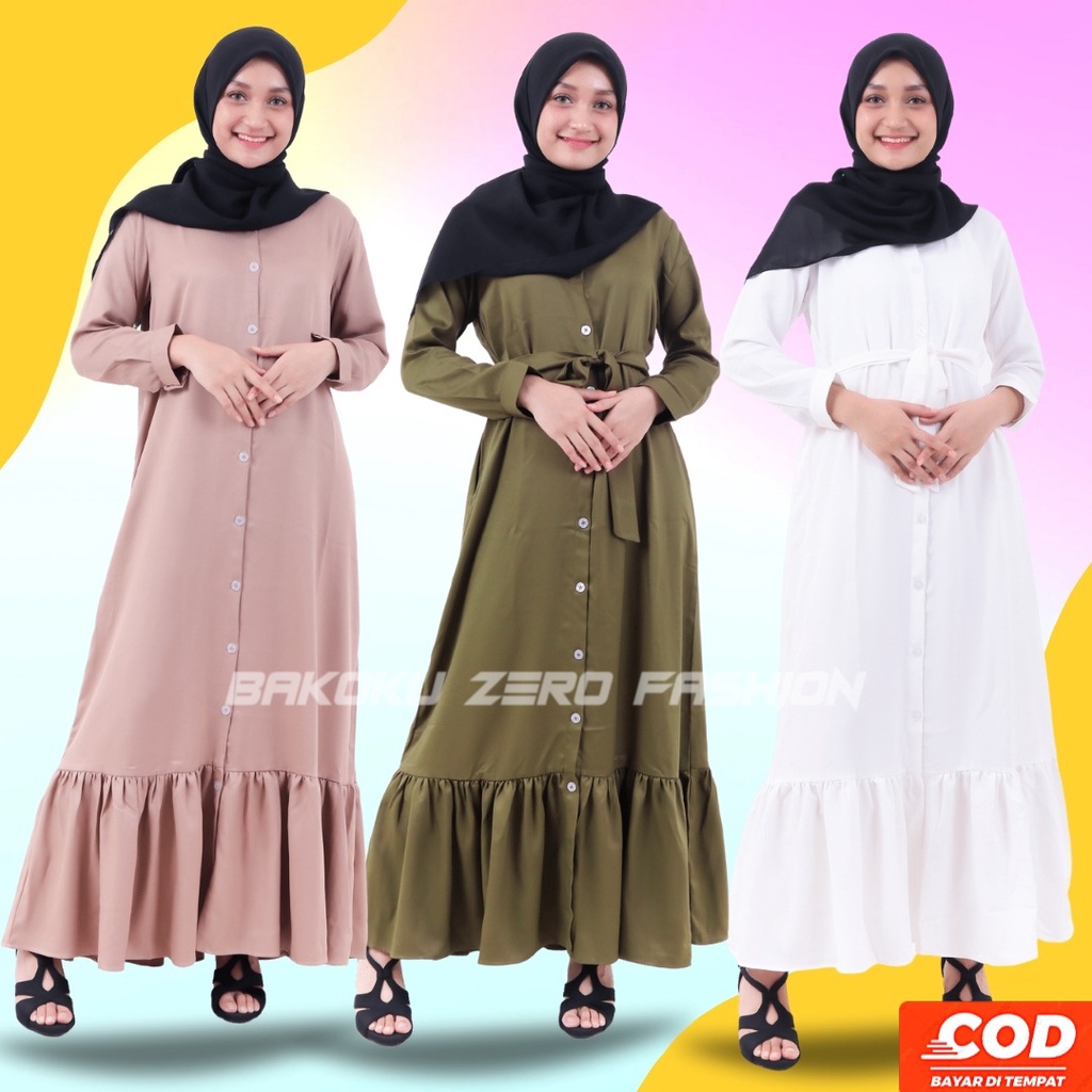 Baju Dress Gamis Wanita Dewasa Fashion Muslim syari Baju Pesta Lebaran Kondangan Terbaru Kekinian Murah Model Amara Warna Coklat Hijau Putih Polos