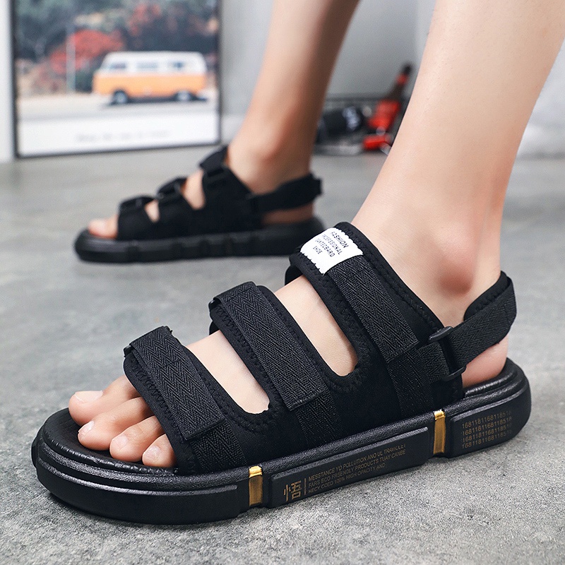 [ Gratis Ongkos Kirim + COD ] 2022 Sandal Gunung Pria Baru-Sendal Gunung Velcro Pria-Sandal Gunung Kasual Pria Trendi Jepang -Tali Belakang Yang Bisa Dilepas Sandal Pria-Outdoor Hitam Sendal Pria-Karet Impor 100% Berkualitas model gunung pendaki (PRPT)