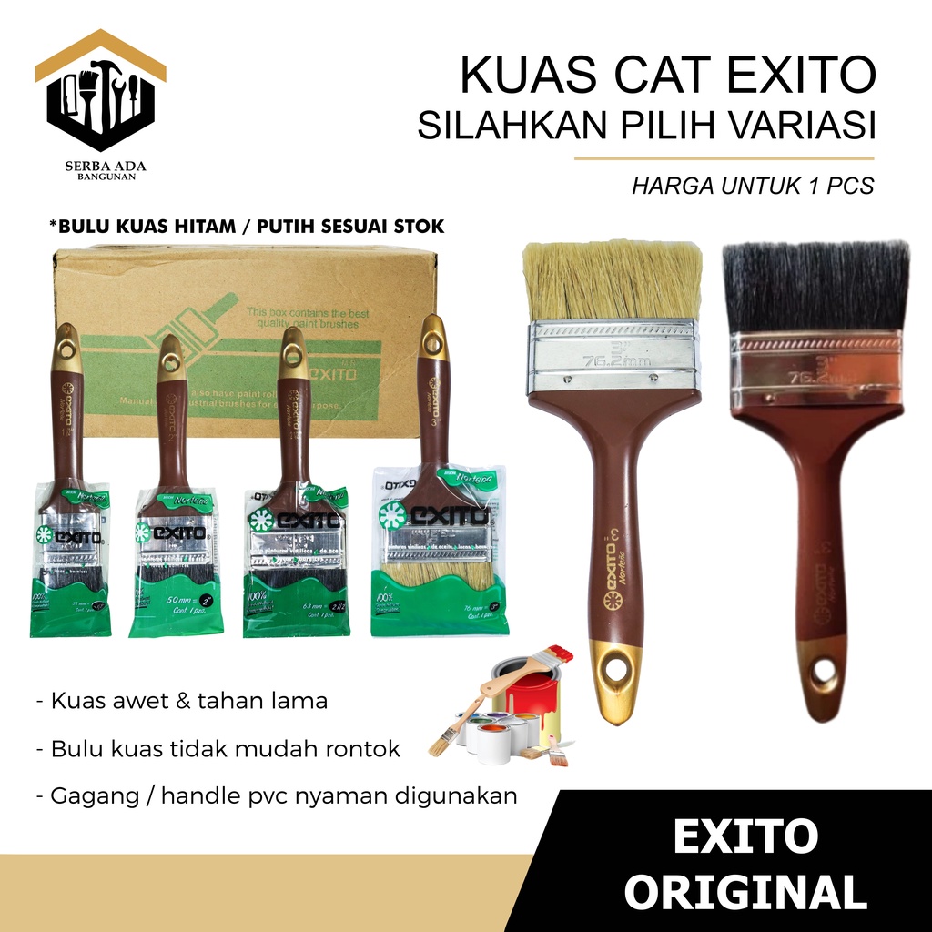 Kuas cat bulu hitam putih 1,5&quot; 2&quot; 2,5&quot; 3&quot; 4&quot; inch kuas cat tembok EXITO 100% ASLI murah bagus bulu lembut tebal