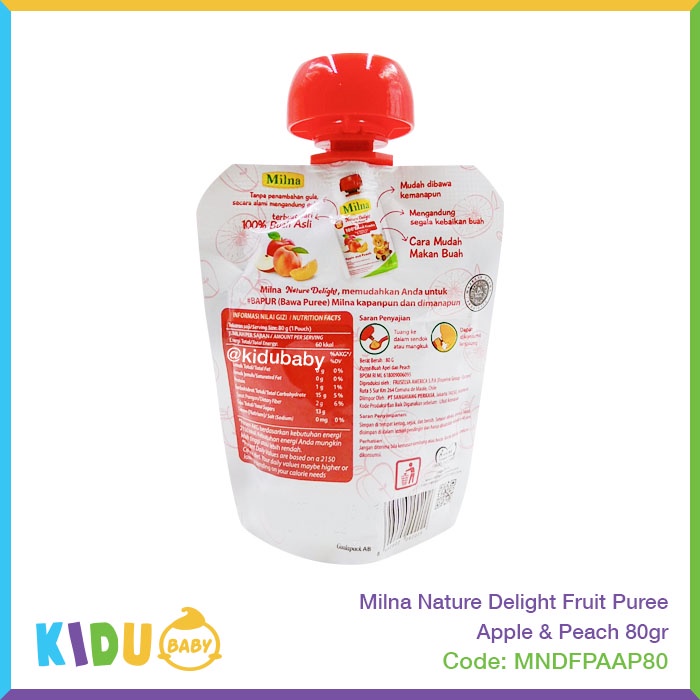 Milna Nature Delight Fruit Puree 80gr Makanan Cemilan si Kecil Kidu Baby