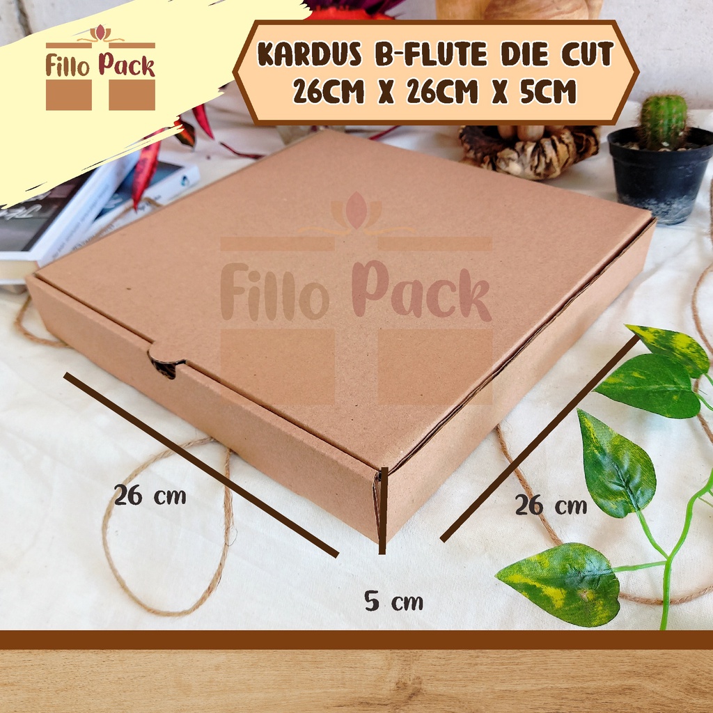 

kardus b-flute 26x26x5 tebal 3mm/kardus hampers estetik/box kado/packaging hampers/kardus coklat tebal/kardus pizza