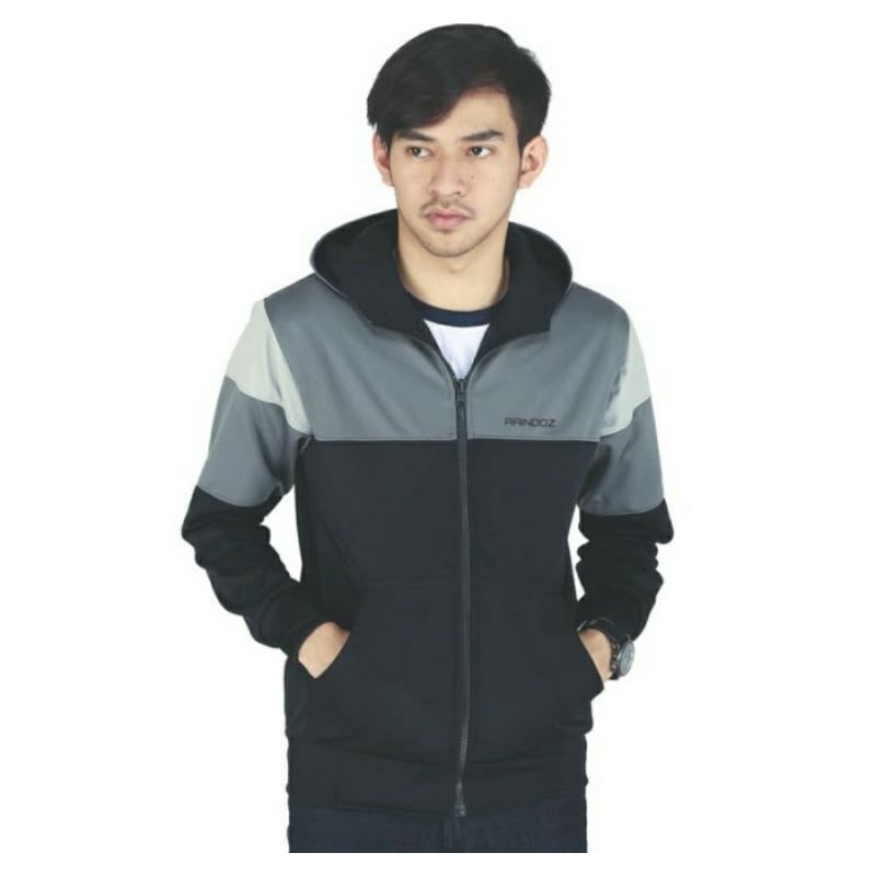 Jaket Hoodie Pria / Jacket Sport Running Olahraga Bahan Premiun DZ-1 Hitam - M