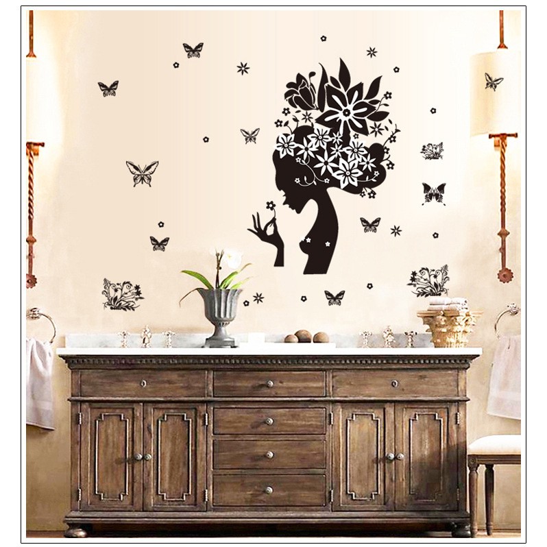 RELIZA WALL STICKER SILUET PERI HITAM PRINCESS RATU BUTTERFLY BLACK STIKER DINDING AY7184