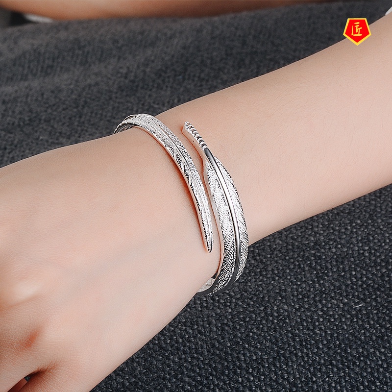 [Ready Stock]Women's Fashion Vintage Silver Feather Bracelet