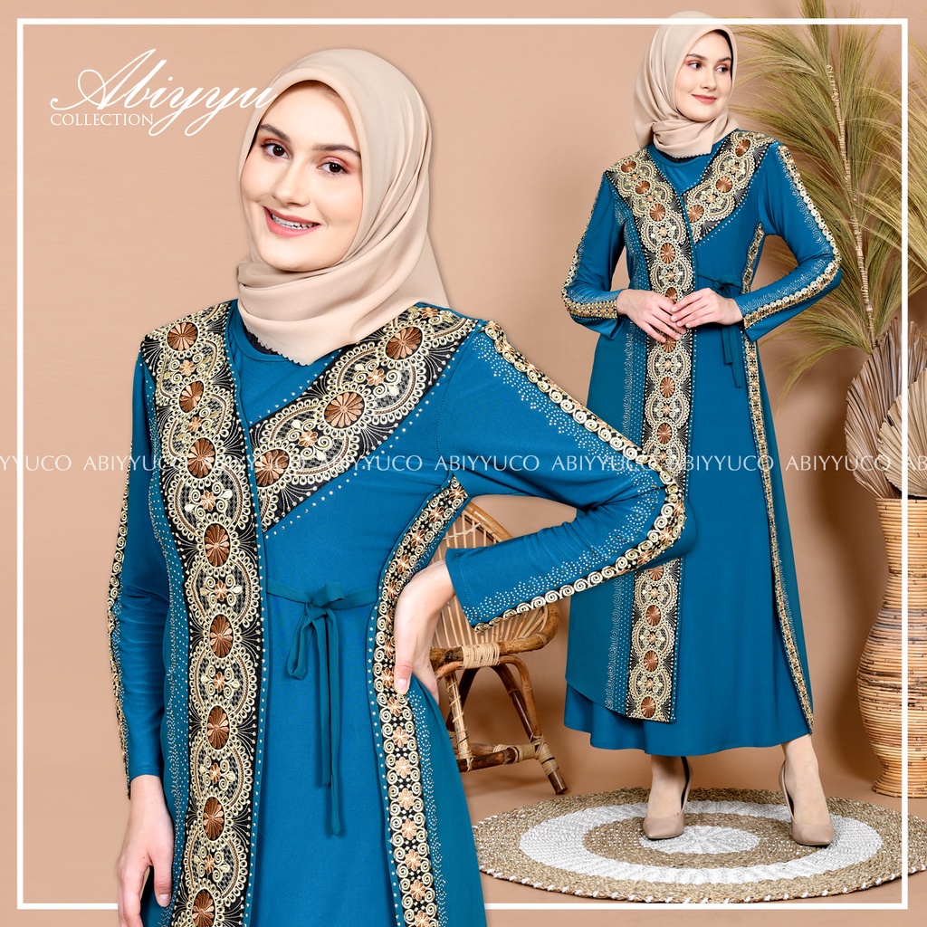 Abiyyuco TA9011 | Gamis Abaya Turkey Hitam Mewah Turki Warna Warni Elegan Turky Terbaru Turkiy Bahan Jersey dan Ceruty