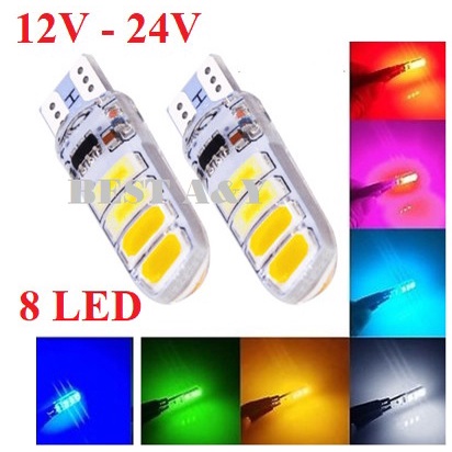 Lampu LED T10 Silicone Case 8 SMD Crystal Jelly Lampu Senja Sen Sein Kedip Strobo 12 - 24 Volt 24V Mobil Truk