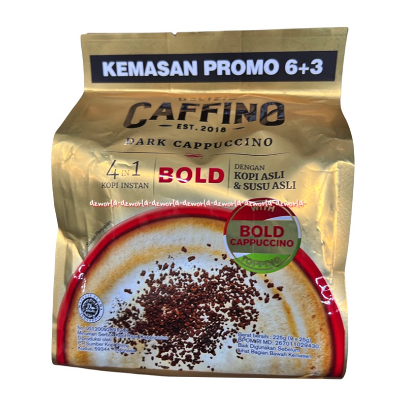 Delizio Caffino Dark Cappucino Bold 6sachet 4in1 Kopi Instan Kapucino Dengan Topping Grande Kopi Asli Susu Asli Delisio Cafino Kapucino