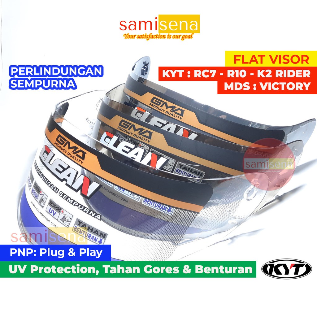Kaca Flat Visor Helm KYT RC 7 / RC7 - R10 - K2 RIDER , MDS VICTORY Bening - Hitam - Perak Full Face