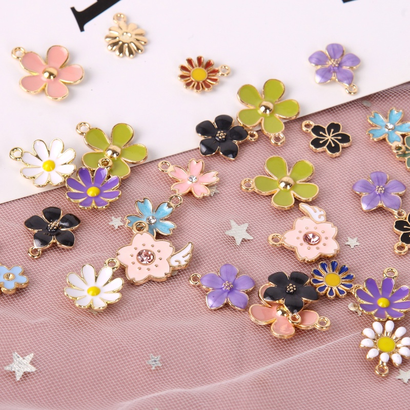 40 Pcs Liontin Kalung Gelang Dan Anting Bahan Alloy Enamel Bentuk Bunga Daisy Handmade