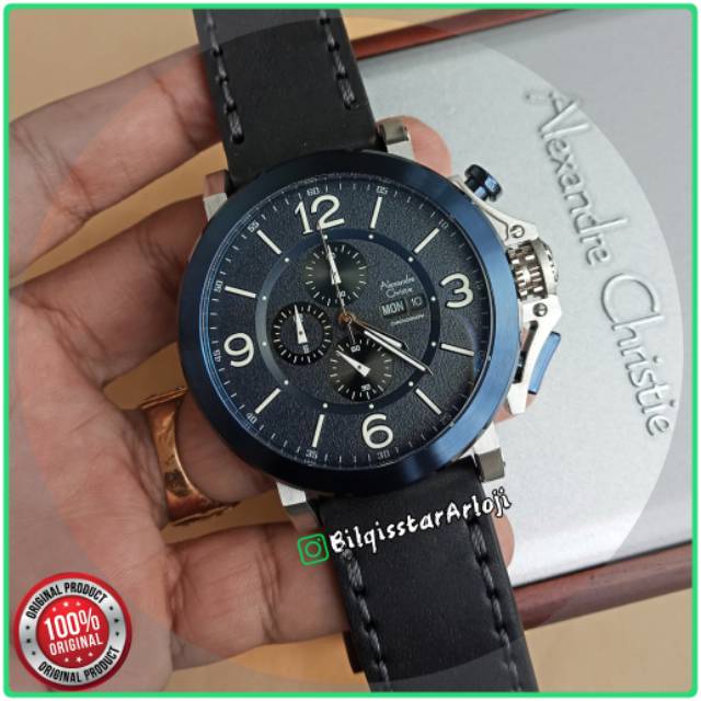 Alexandre Christie Ac 6281 Mc Silver Blue Tali Kulit Original