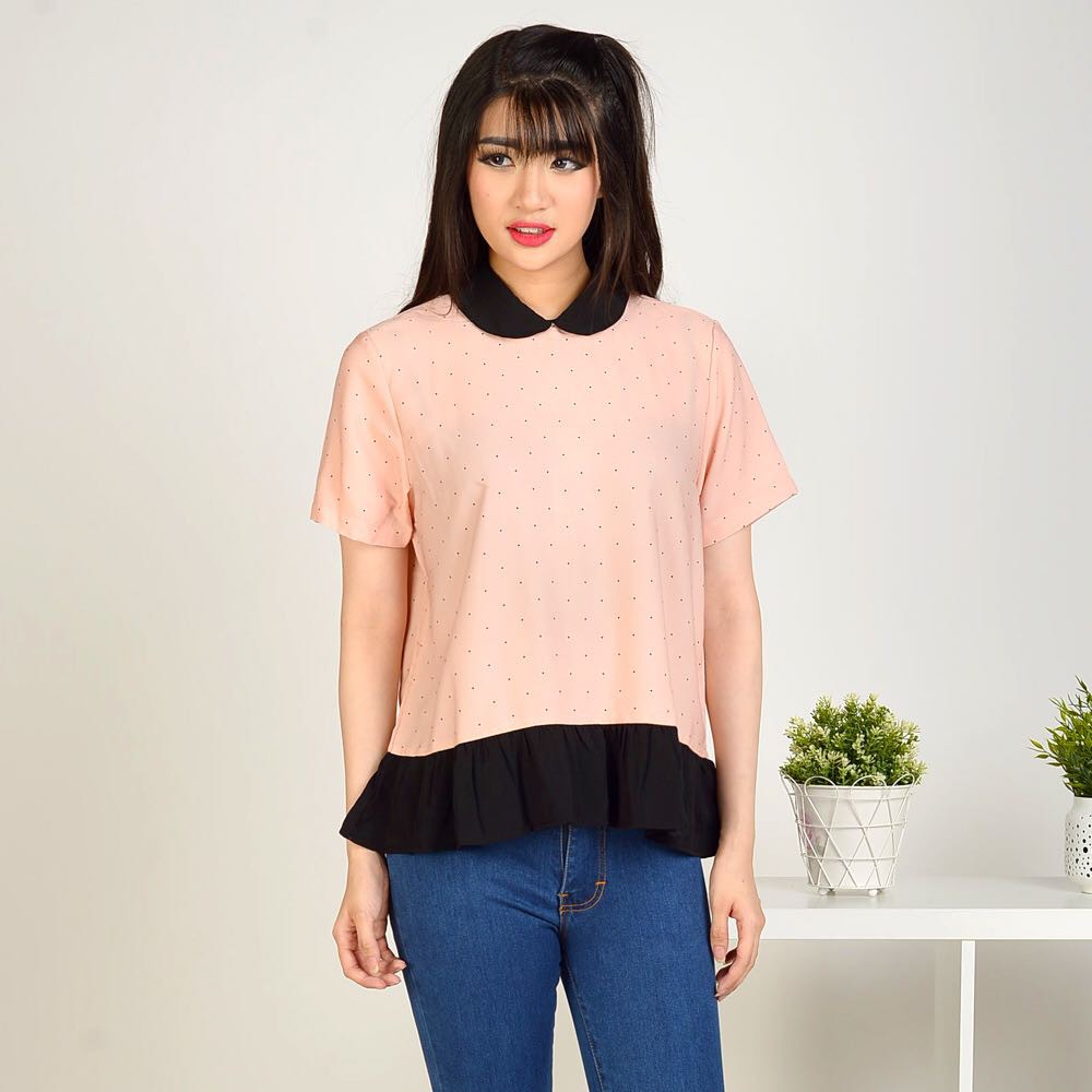 Wolly Shirt Baju  Atasan Wanita Lengan Pendek Korea  Murah  