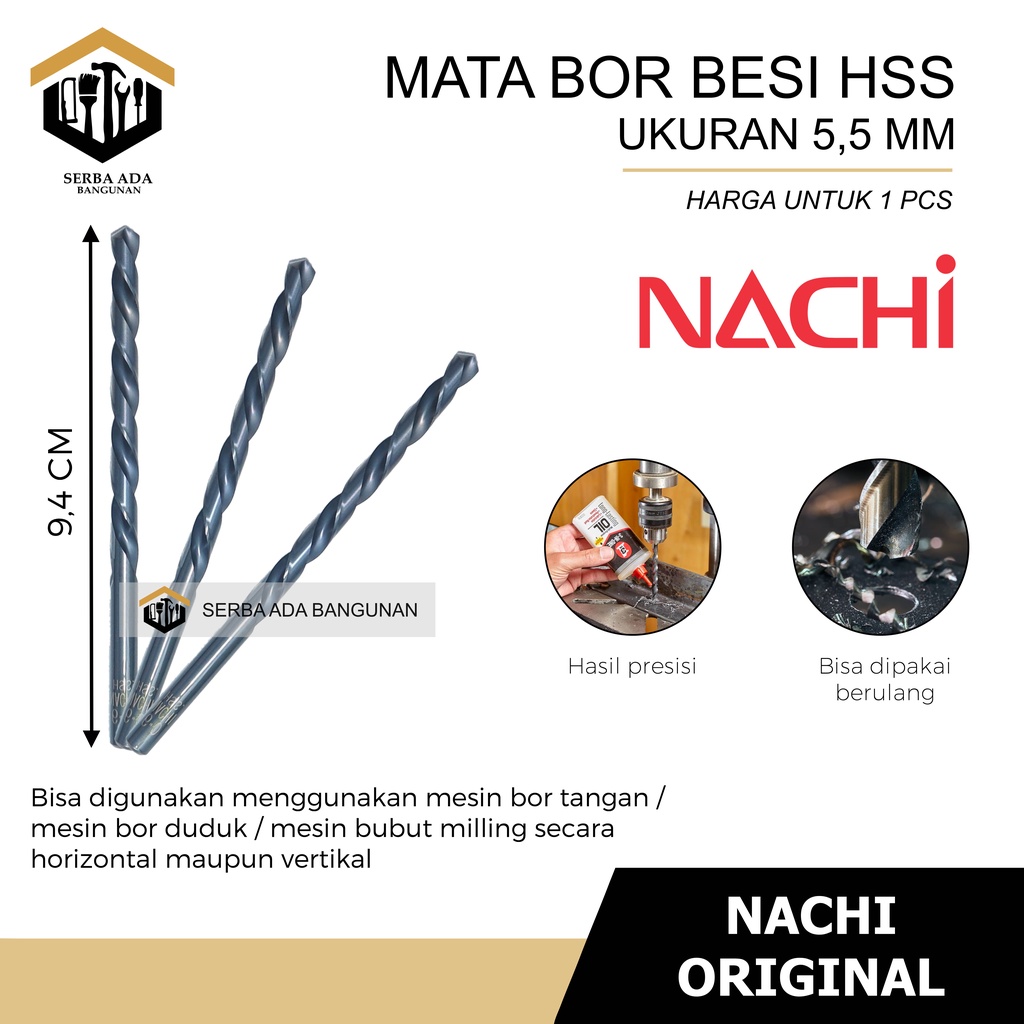 NACHI Mata Bor Besi 1 1.5 2 2.5 3 3.5 4 4.5 5 mm HSS ORIGINAL ASLI