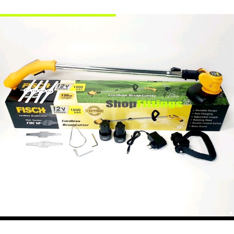 FISCH Mesin Potong Rumput Baterai Cordless Lawn Grass Trimmer 2 Battery 12 Volt