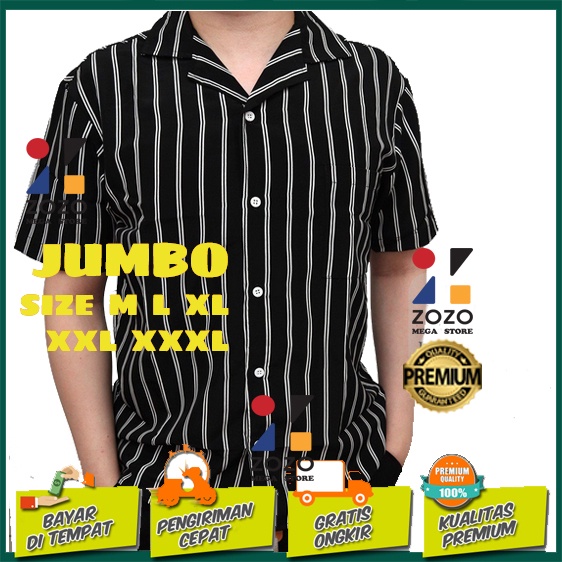 Kemeja Salur Pria JUMBO XXL XXXL 3XL Lengan Pendek Garis Belang Stripe