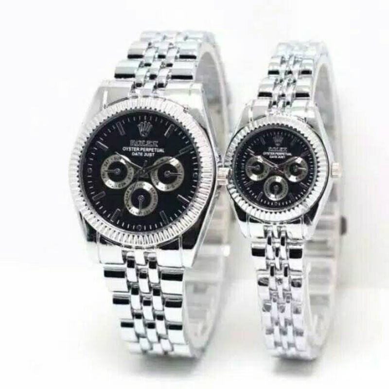 (Grosir)Jam Tangan Couple Rolex Kombinasi Strap Rantai(Terima Cod)