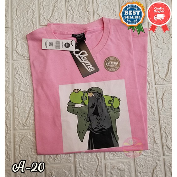  Kaos  Cewek Distro  T shirt Kaos  Skymo  Pink Skate Kaos  