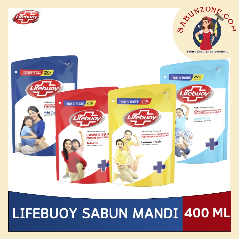 Sabun Mandi Cair Lifebuoy Anti Bakteri Antibacterial Body Wash Cool Fresh Biru Muda / Total 10 Merah
