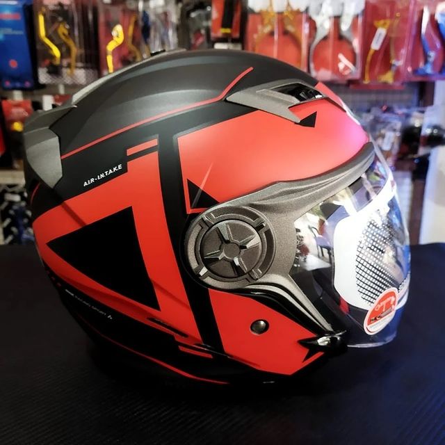 HELM NHK GLADIATOR GRANDE BLACK RED DOFF DOUBLE VISOR