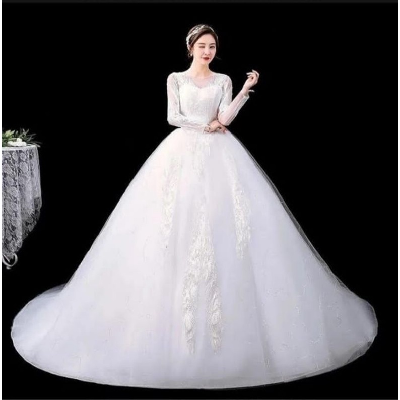 Preloved Gaun pengantin korea / gaun pengantin mewah/  gaun pengantin lengan panjang / gaun pengantin murah
