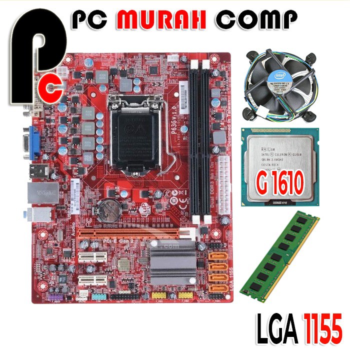 Mainboard Intel LGA 1155 H61 Dengan Processor G1610 RAM Free Fan MURAH