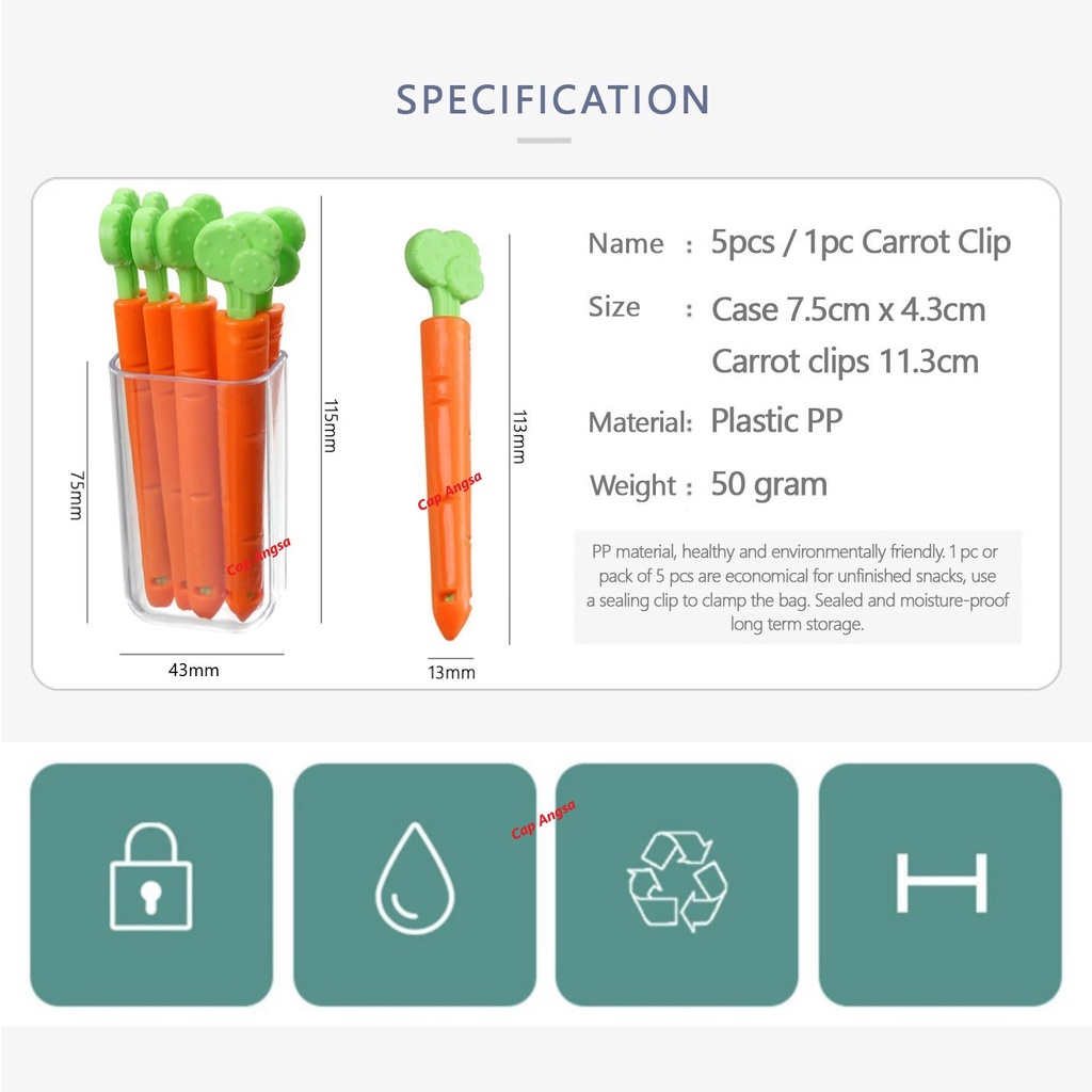 KLIP WORTEL CARROT CLIP SNACK SEALING PENJEPIT PENYEGEL IKETAN PLASTIK 1PC 5PCS TEMPELAN MAGNET KULKAS JEPITAN KEMASAN MAKANAN