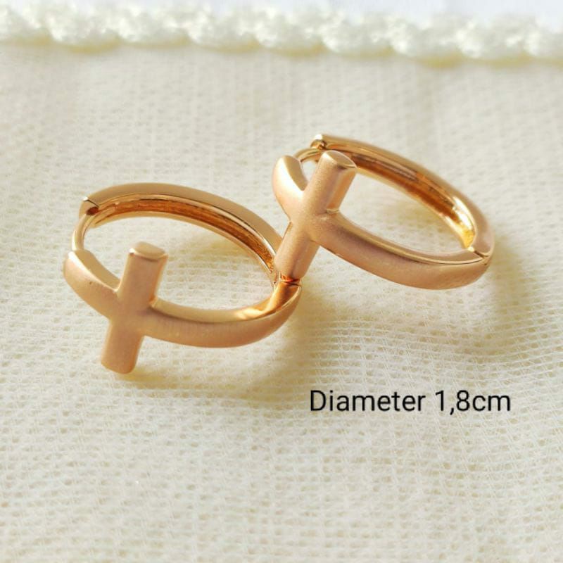 anting xuping model salib jepit emas anting jepit import