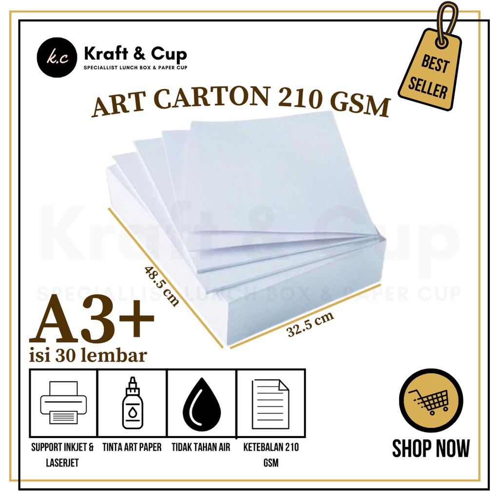 

Kertas Art Carton A3 Plus 210 gsm isi 30 lembar / Art Karton A3 Plus 210 gsm