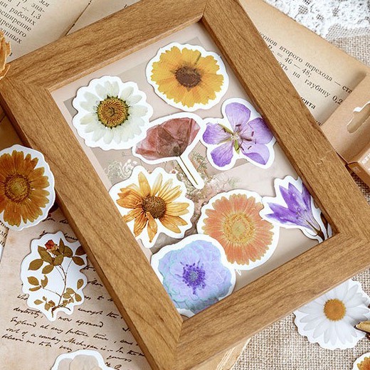 [MILOLI] 46 Pcs FLOWER Deco Sticker Planner DIY Scrapbook Stiker Bunga Dekor Kotak - B0030-1