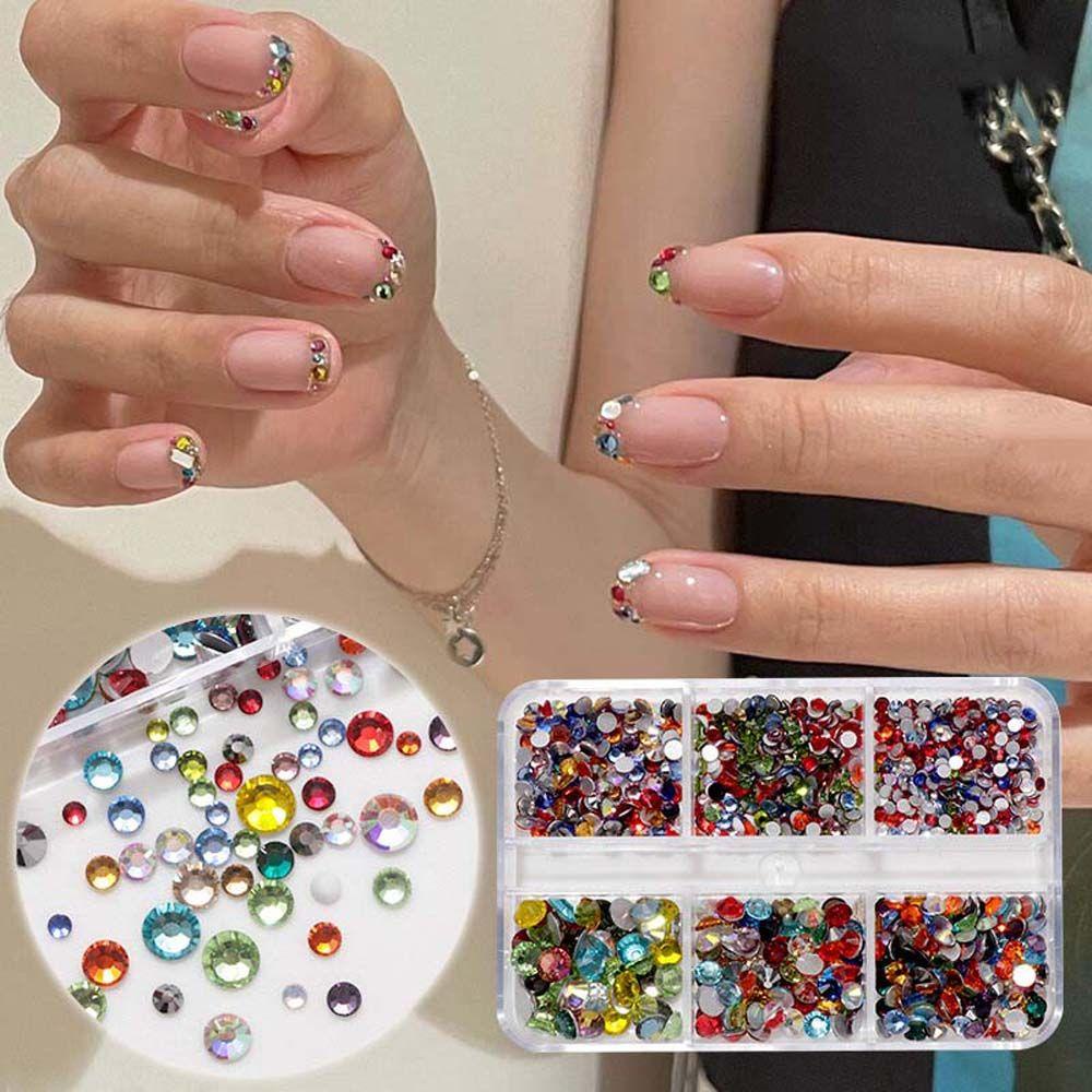 Needway Dekorasi Nail Art 3D Tips Kuku Halus Manikur Aksesoris Datar Bawah Berbentuk Perhiasan Kuku Kristal Hiasan Kuku