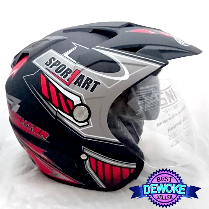 HELM DOUBLE VISOR ORIGINAL DMN HALF FACE SNI DUA KACA PERLENGKAPAN MOTOR