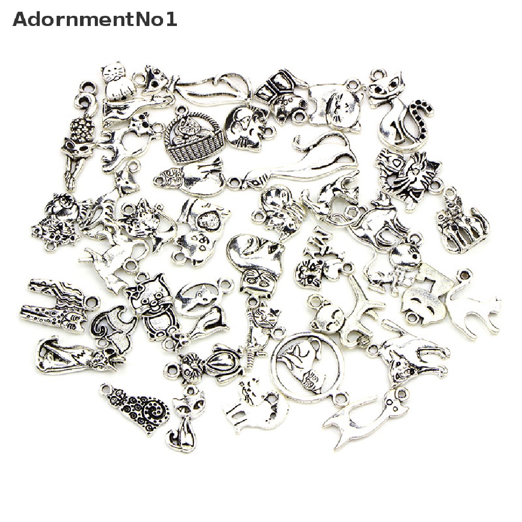 (AdornmentNo1) 42pcs / lot Liontin Bentuk Kucing Warna Silver Gaya Vintage Untuk DIY Perhiasan