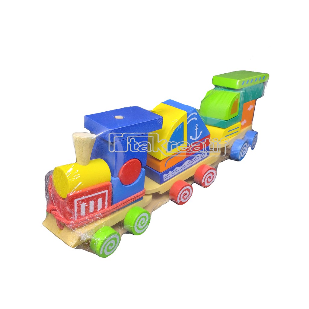 Mainan Kayu Edukatif Kayu Balok Kereta Tiga Bentuk