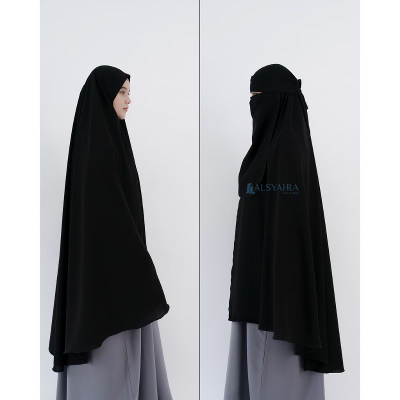 Alsyahra Exclusive Set Khimar Marwah Non Pet Niqab Bandana XXL Jetblack