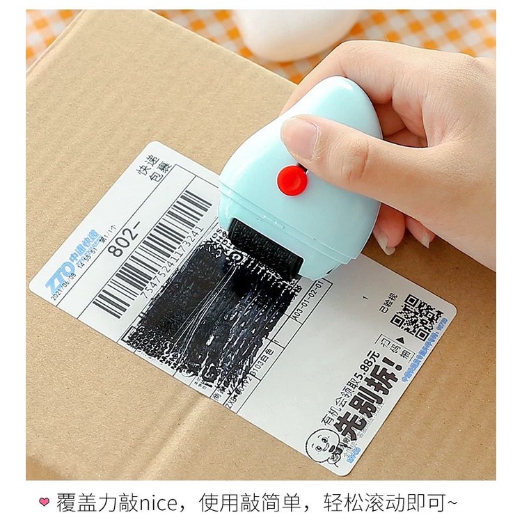 [littlecrab] Stempel Pelindung Data Identitas Paket Roller Stamp With Cutter 2 in 1 Thermal Paper Permanent Marker Pisau Kecil Pembuka Paket Coret Identitas Diri