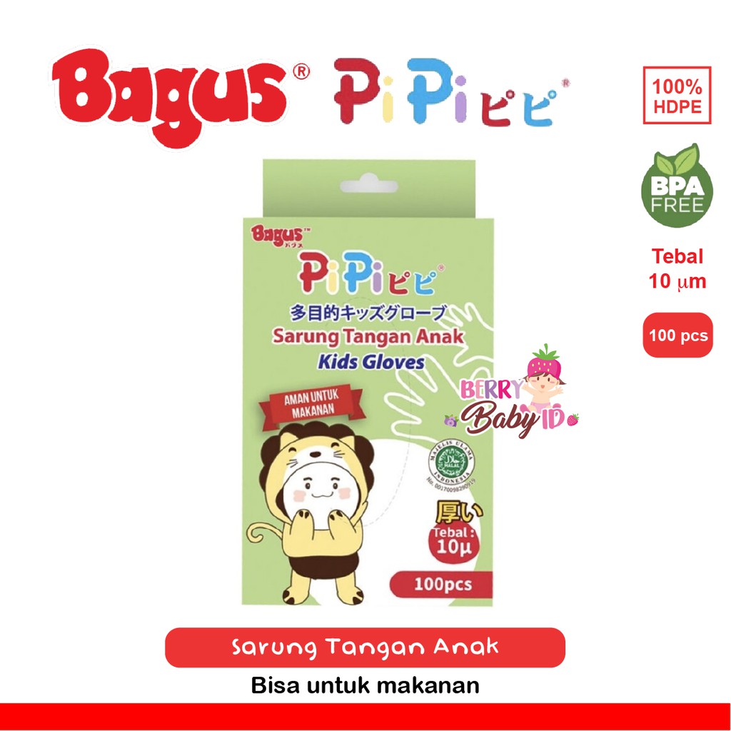 Bagus Pipi Sarung Tangan Anak Kids Plastic Gloves BPA Free 10µ Berry Mart