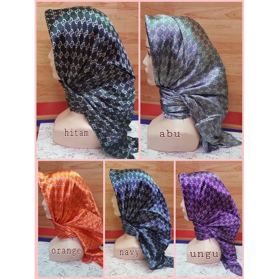 Jilbab Segi Empat Satin Motif GUCCI
