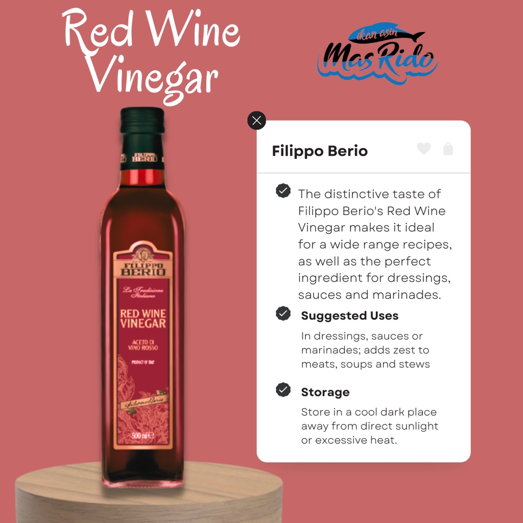 

Minyak Zaitun Olive Oil Red Wine Vinegar Filippo Berio 500Ml Bumbu Masak Instan Premium