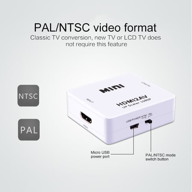HDMI To AV 1080P RCA CVBS Adapter Mini HDMI2AV Converter Box Minibox