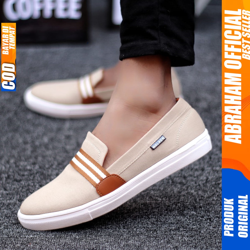 Abraham Kante - Sepatu Slip On Santai Casual Pria Hitam Kanvas Original