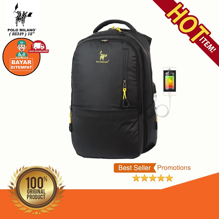 TAS RANSEL IMPORT TERMURAH BIG SALE POLO MILANO - 88349 - TAS RANSEL PRIA USB ANTI AIR READY STOCK