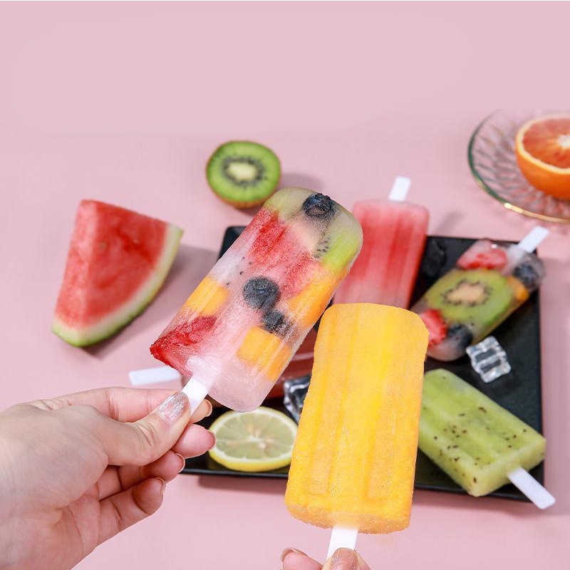 1pc Cetakan Es Krim Popsicle Model 4 Sel, Dapat Dipakai Ulang