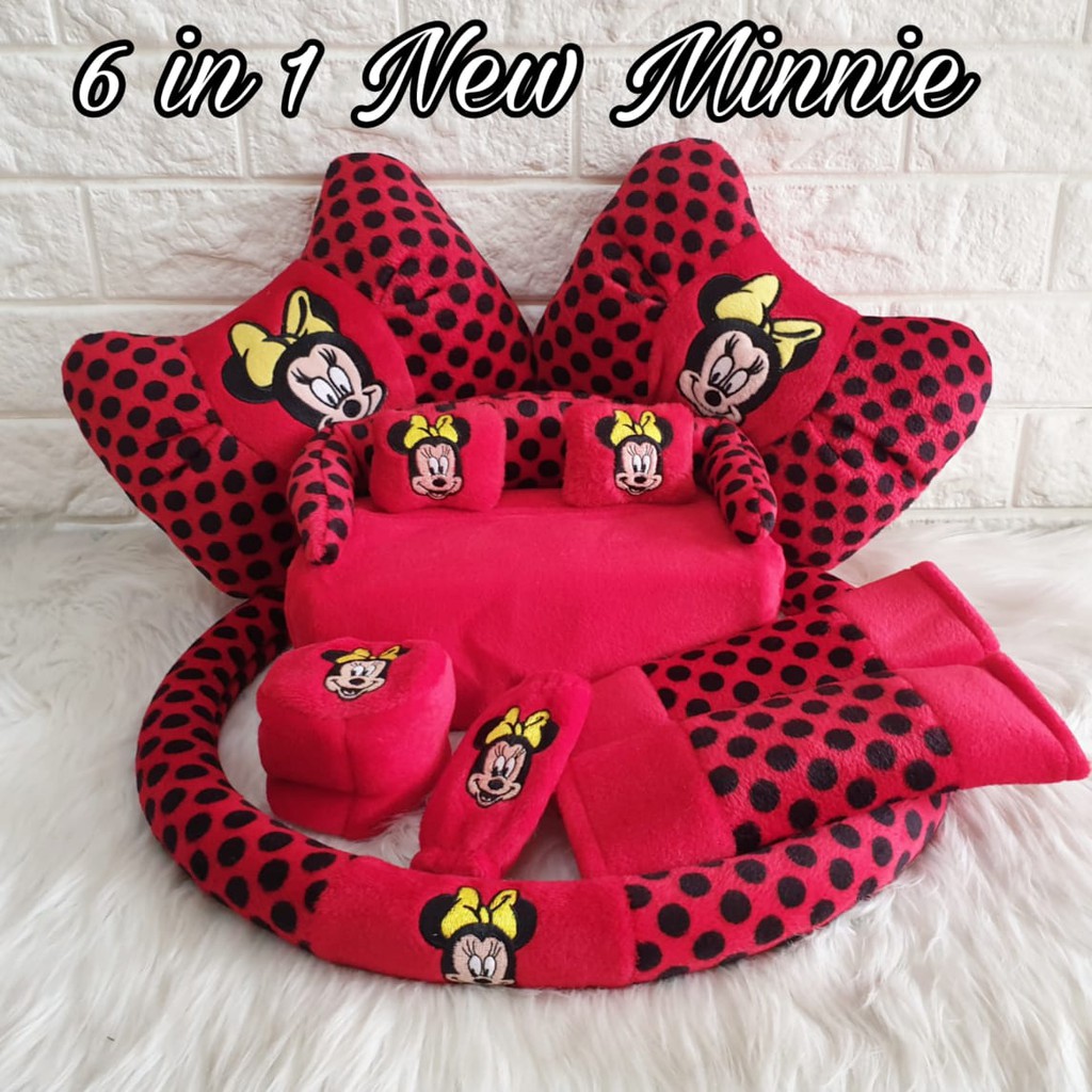 Bantal Mobil Set 6 in 1 Minnie Mouse Set Bantal Mobil Murah Lucu Berkualitas