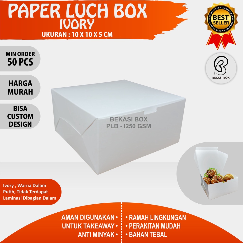 Paper Lunch Box Ivory (PUTIH) / Box Dimsum / Wadah Dimsum / Dus Takoyaki / Box Takoyaki / Kemasan Roti