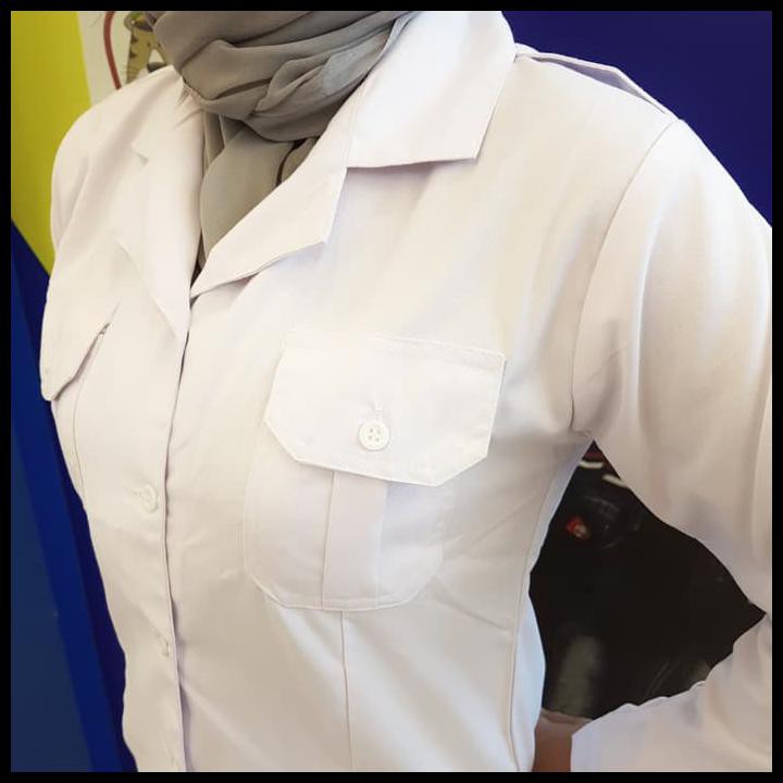 Svol Kemeja Putih Baju Pns Asn Pemda Wanita Panjang Kerah Blus H4F1