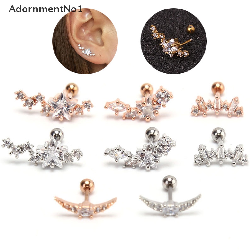 (AdornmentNo1) 1pc Anting Tindik Tulang Rawan Telinga Bahan Stainless Steel Hias Cz