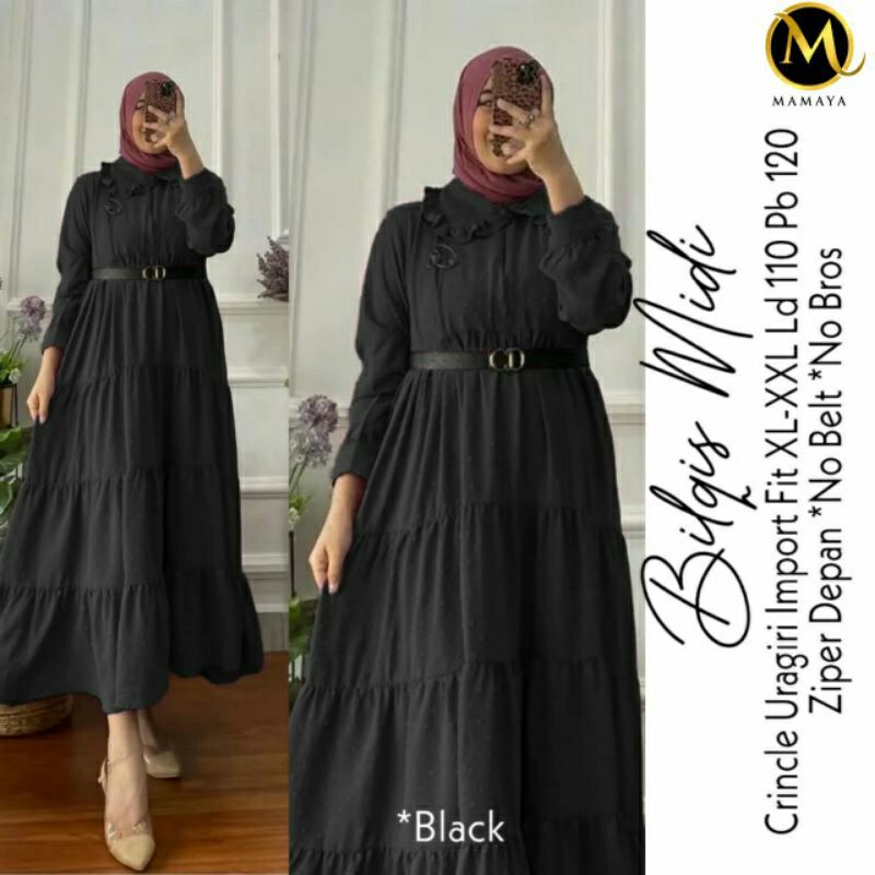 Bilqis midi dress ruffle susun crinkle rubiah LD 110 jumbo//Gamis uragiri airflow//gamis rubiah crin