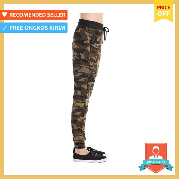Jfashion Celana Jogger Training Panjang Wanita Corak Army Army Women Hijau Tua, M