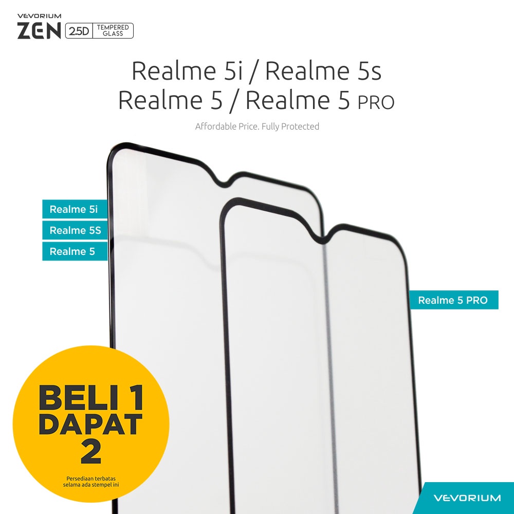 (BELI 1 DAPAT 2) VEVORIUM ZEN 2.5D Realme 5 Pro Realme 5 5i 5S Full Cover Glue Tempered Glass