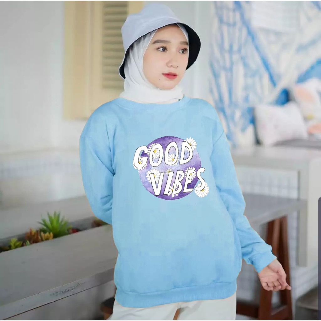 MYSTIQUE.ID-BAJU KAOS TANGAN PANJANG GOOD VIBES T-SHIRT LUCU DAN AESTHETIC COCOK DIGUNAKAN DENGAN HIJAB UP TO XXL