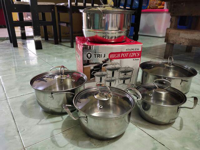 Panci Kukusan 1 Set High Pot 5 Pcs Steamer Stainless Steel Tutup Kaca
